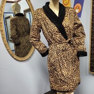 LAUREN LEOPARD ROBE plush lining Ralph Lauren cheetah wild cat glam S